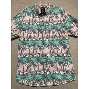 Super Massive Mens  Palm Tree Floral Cotton Button Down Large